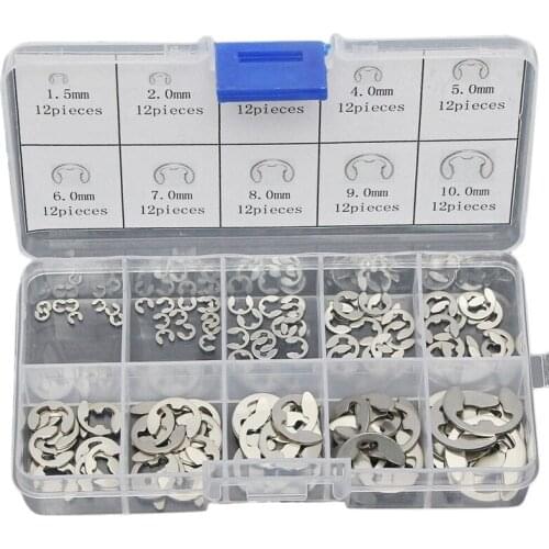 120PCS 304 Stainless Steel E Clip Washer Assortment Kits Circlip Retaining Ring For Shaft Fastener M1.5-M10