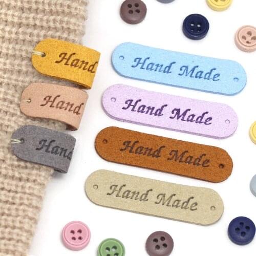 20Pcs Handmade Labels Tags Colorful PU Leather Hand Made Clothing Tag Knitting Label DIY Gift Bag Hat Sewing Accessories 45x13MM