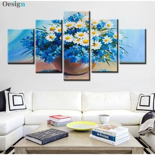 5 panels abstract floral canvas paintings and prints modern minimalist alpine orchid poster wall art pictures home decoration