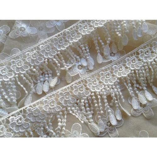 5 Yards Chic Teardrop Tassel Venice Lace Trim in White for DIY Wedding, Dress, Chokers, Costume Design