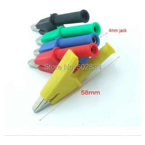 50pcs/lot Copper 5 Color Alligator Clip to 4mm Banana Jack Test Probes Insulate Clamp