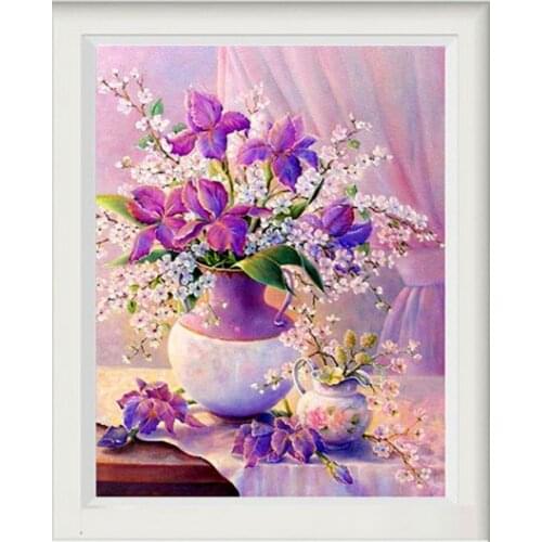 AB Drill For Beginner Partial Embroidery Diamond Painting Round Purple Floral Diamant Cross Stitch 5d Diy for Children