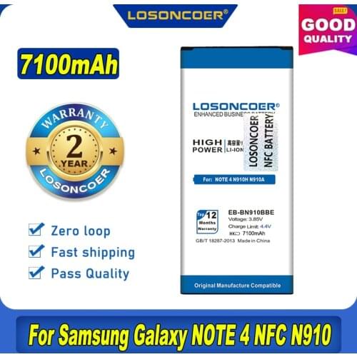 LOSONCOER 7100mAh EB-BN910BBE NFC Battery For Samsung Galaxy Note 4 NFC Battery N910H N910A N910C N910U N910F N910FQ SCL24 N910X