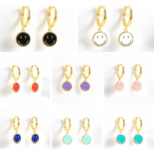 CANNER 925 Sterling Silver Smiley Earrings For Women Girls Dripping Oil Craft Huggie Earrings With Charms Pendientes Plata 925