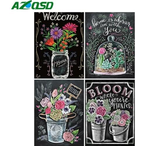 AZQSD Full Round Dril Diamond Embroidery Black Board Mosaic Needlework Diamond Painting Landscape Cross Stitch Home Decor