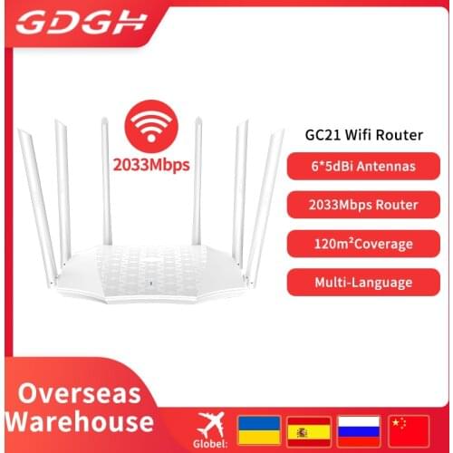 GC21 AC2100 Gigabit Dual-Band Wireless Router Wifi Repeater with 6*6BI High Gain Antennas Home Home Coverage Multi Language