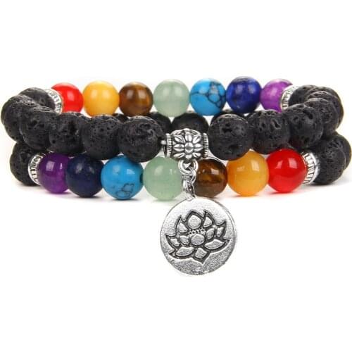 7 Chakra Bracelet Women Men Yoga Balance Buddha Reiki Prayer Beads Bracelets 8mm Natural Stone Lava Beaded Bracelet Jewrelry
