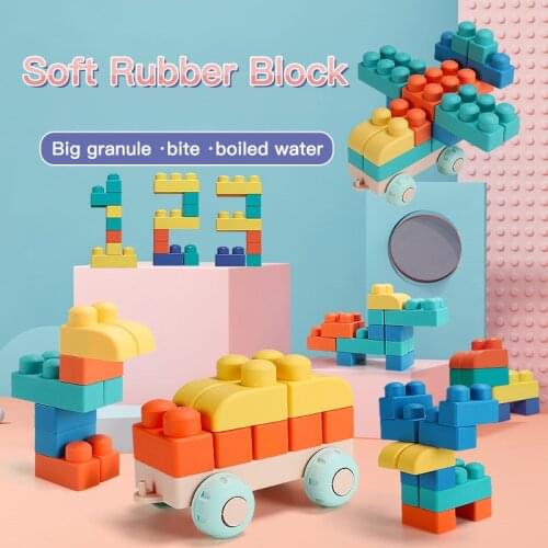 Baby Toy 3D Soft Rubber Building Blocks Can Be Boiled For Newborn Babies Touch Hand Teethers Blocks DIY Children Educational Toy