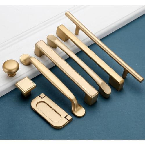 European Style Matte Gold Cabinet Handles Solid Aluminum Alloy Kitchen Cupboard Pulls Drawer Knobs Furniture Handle Hardware