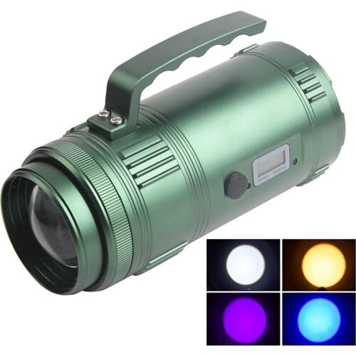 30W Fishing Lamp with 4 Color Lamp Zoomable Rechargeable T6 LED Flashlight Fishing Hiking Caving Torch