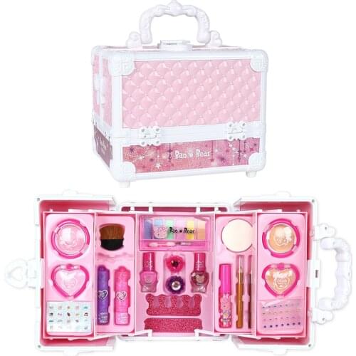 Girl Princess Makeup Toys Dressing Beauty Set Cosmetic Suitcase Wardrobe Safe Easy Clean Makeup Kit for Dress Children Gifts