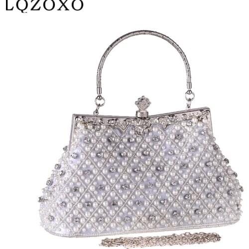 Chain Shoulder Day Clutch With Handle Chain Party Bags Bucket Women Evening Bags Beading Handmade Style Diamonds