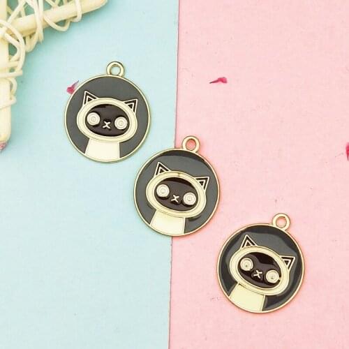 10pcs Circle Round Design Enamels Charms Cute Cat Meow star Charms Pendants Fit DIY Bracelet Earring Keychain Jewelry Accessory