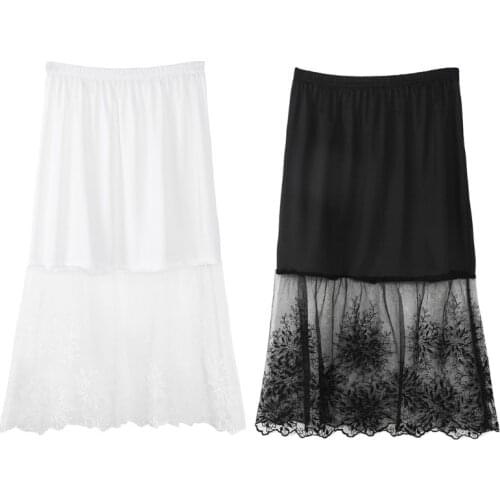 Lace Half Slip Skirts Extender Elastic Waist A-line Hollow Petticoat Underskirt