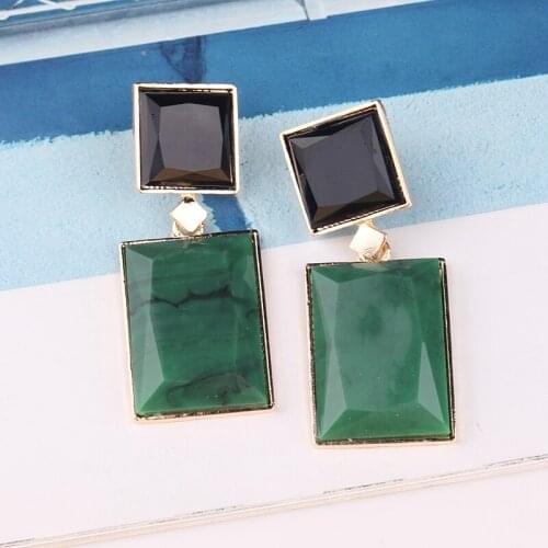 LUBOV 2019 New Design Green Square Resin Drop Earrings For Women Casual Statement Big Earrings Trendy Jewelry Wholesale