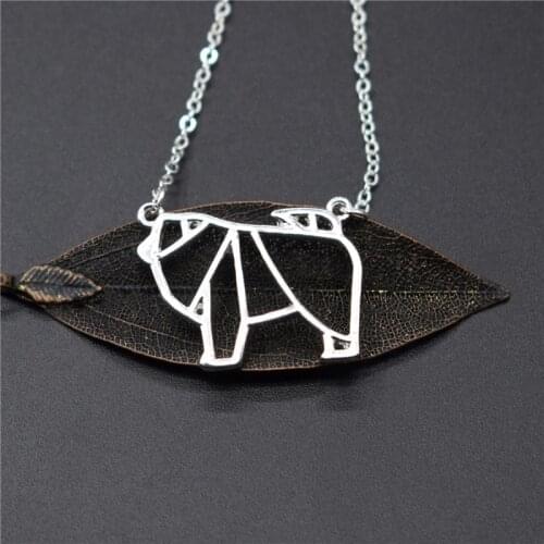Elfin Trendy Origami Chow Chow Necklaces Geometric Jewellery Origami Chow Chow Pet Jewellery Charm Pendant Necklaces Women