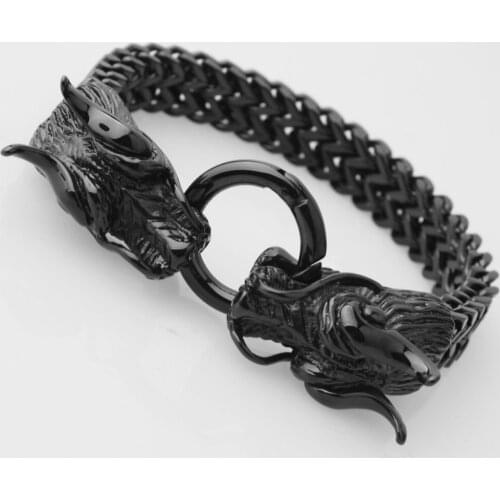 Cool Silver Color Gold Black Color Stainless Steel Double Dragon Bracelets For Men New Arrival Fashion Stainless Steel Bangle