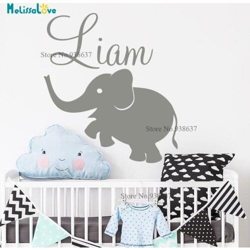 Elephant Custom Name Wall Decal Boy Room Decor Baby Room Nursery Decoration Home Wall Sticker Waterproof BA071