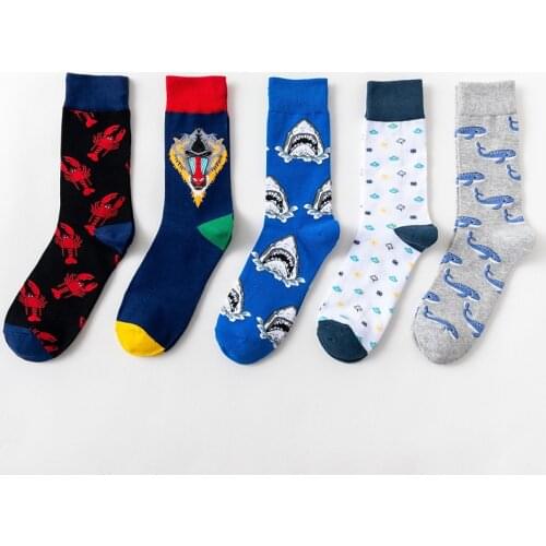 Street Style Lobster Dragonfly Whale Shark Cloud Mens Couples Socks Funny Happy Socks Cotton Men Socks Female Women Socks