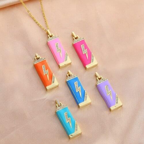 2021 New Fashion Candy Color Geometric Rectangle Long Necklace For Woman Micro Pave Zircon Pendant Exquisite Temperament