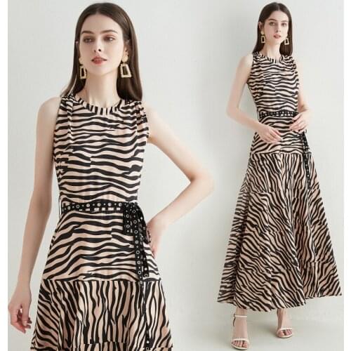 New Womens Summer Sexy Sleeveless Striped Zebra Stripes Vest Dress with Belt