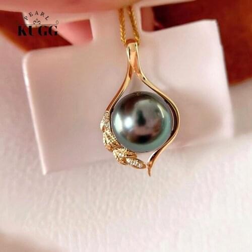 KUGG PEARL 18K Solid Yellow Gold Necklace Natural Tahiti Black Pearl Jewelry Women Engagement Necklace Gift Fashion Choker