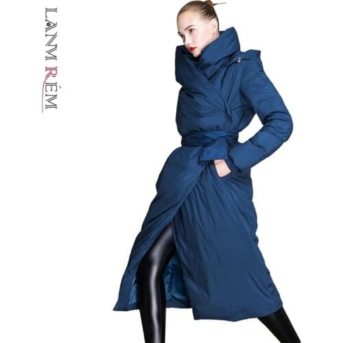 LANMREM Winter Thick Coat All-match Winter Womens Clothing mid length coat Robe Wrapped Hooded Down Jacket Fashion Tide 2A1598