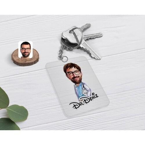 Personalized Men 'S Doctor Caricature Of Transparent Plexiglass Anahtarlık-8