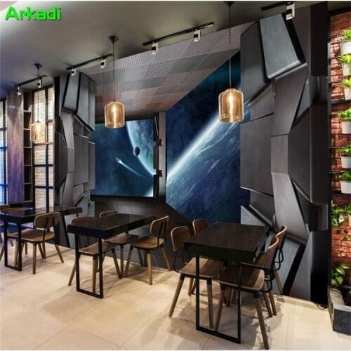 Custom Wallpaper Shocked Spacecraft Cosmic Sci-fi Mural Industrial Metallic Wind Spaceship Porthole Personalized Restaurant