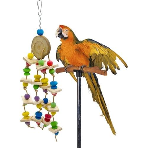 Parrot Bird Swing Bird Chewing Toy Wooden Blocks Parrot Hanging Toy Bird Swing Toy For Lovebird Colorful Beads Wood Supplies