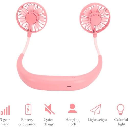 Portable Fan Hand Free Small Personal Mini USB Fan Rechargeable Neck Fan With Colorful Light for Office Travel Outdoor Camping