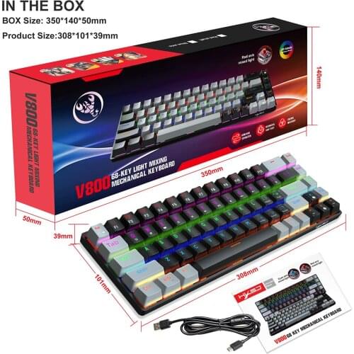 Type-c Wired Gaming Keyboard Adjustable RGB Multiple 68 Keys Keypad USB Backlight For PC Gamers Blue/Red Switch Keyboard