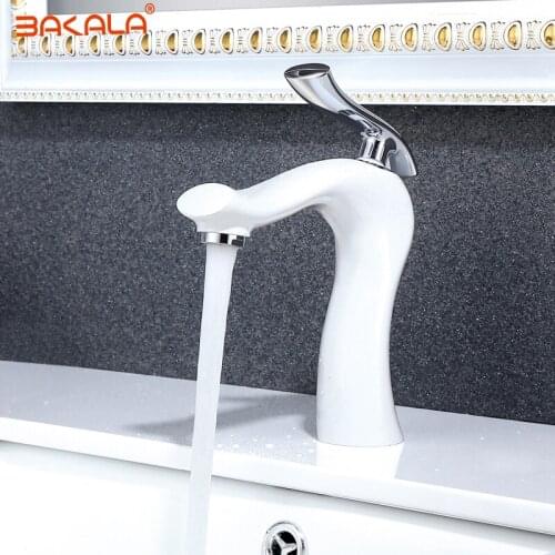 BAKALA Luxury Basin Faucet Water Tap Bathroom Faucet Solid White Brass Chrome Gold Finish Single Handle Water Sink Tap Mixer