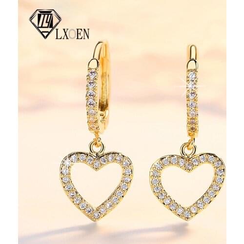 LXOEN Fashion Heart Yellow Gold Color Crystal Hoop Earrings Zirconia Earrings Hoops for Women Jewelry Brincos