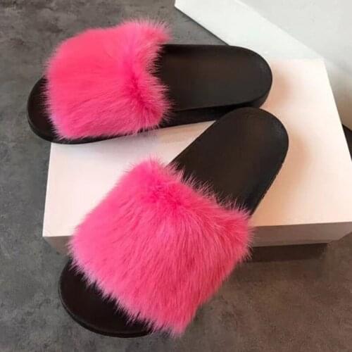 Fashion Women Outside Casual Slippers Real Mink Fur Slides Flats Slip On Plush Slippers Thick Platform Shoes Footwear Plus Size