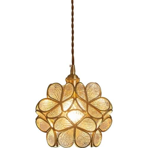 Modern Flower Glass Pendant Light Nordic Brass Pendant Lighting Fixture Home Indoor Dinning Room/Corridor Hanging Light/lamp E27