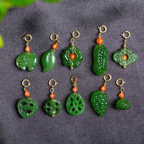 Loose beads HETIAN Jade green pendant flower/fish/fan/peanut/elephant /buddha carved for DIY jewelry making FPPJ wholesale