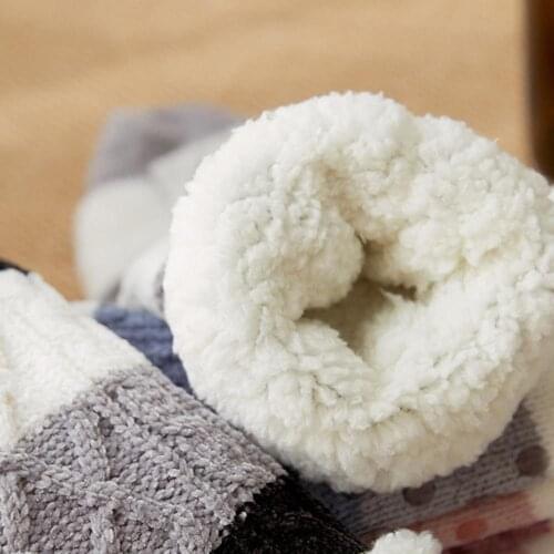 Thick Warm Sleep Socks Slippers Socks Thicken Women Girls Print Stripe Casual Non Slip Warm Winter Mid Tube Cute Socks