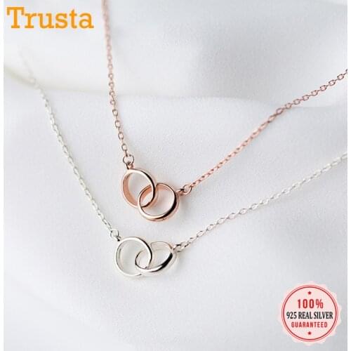 Trustdavis Authentic 925 Sterling Silver Fashion Double Hollow Round Pendant Short Necklace For Women Wedding Fine Jewelry DS962