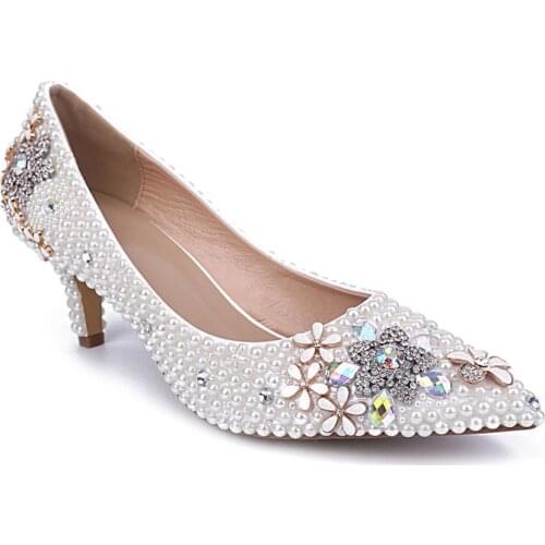 Elegant Pumps Heels White Pearl Starfish Buckle Fashion Pointed Single Shoes Banquet Bridal Wedding High-heeled Womens Shoes