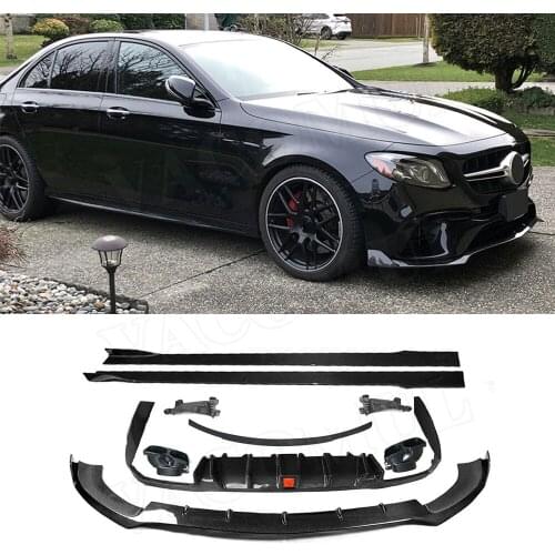 Carbon Fiber/FRP Rear Diffuser with Exhaust Front Bumper Lip Side Skirts Rear Wing Support Brackets for Benz W213 E63 AMG 2017