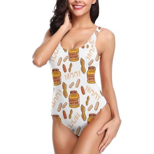 Womens Sexy One-Piece Swimsuits Bikini Bathing Suit Monokini Swimwear Cute Peanuts Butter Jar Yammy Nuts