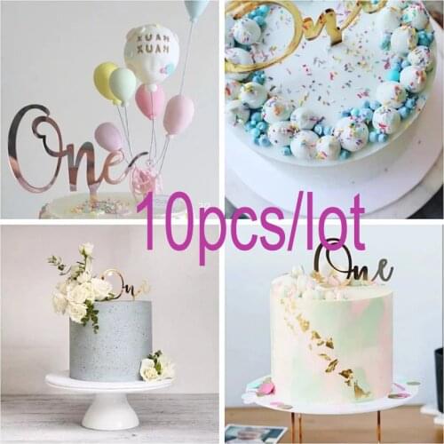 10pcs "One" Acrylic Baby Happy Birthday Cake Topper Gold Birthday Cake Topper Supplies for Kids Birthday Party Cake Decorations