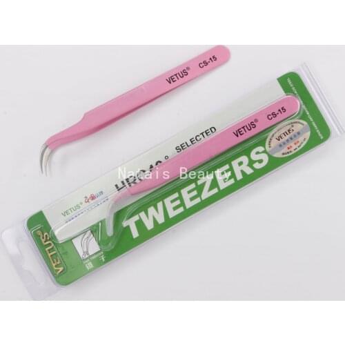 10 pcs VETUS Tweezer Pink CS-15 for Eyelash Extension with Four Styles Makeup Tools