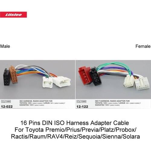 16 Pins DIN ISO Harness Adapter Cable For Toyota Premio/Prius/Previa/Platz/Probox/Ractis/Raum/RAV4/Reiz/Sequoia/Sienna/Solara