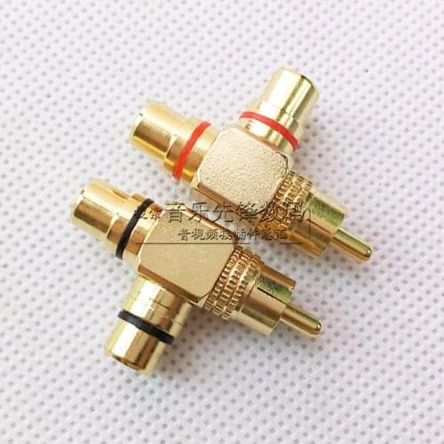 3pcs High-grade copper copper RCA adapter Lotus revolution two female converts a T-shaped head Lotus adapter