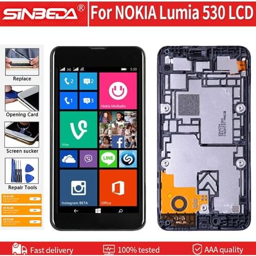 Original LCD Screen For NOKIA Lumia 530 RM-1017 LCD Display Touch Screen+Frame 4.0 inch Digitizer Replacement For NOKIA 530 LCD