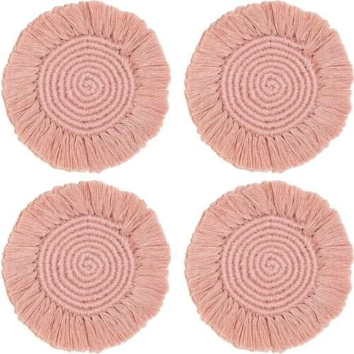 4PCS Boho Woven Coasters Macrame Table Pad Home Decor Placemat for Table Desk Coffee Drinks Kitchen Living Room