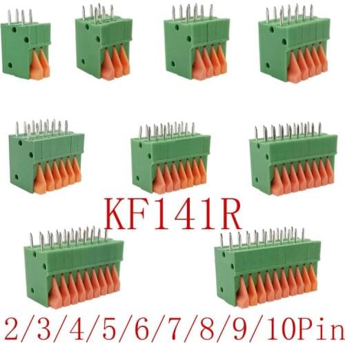 5/10Pcs KF141R 2.54mm Spring Terminal Blocks Connector Pitch 2.54mm Right Angle PCB Mounted 2P 3P 4P 5P 6P 7P 8P 9P 10Pin