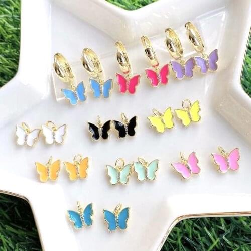 5Pairs New summer colorful butterfly enamel drop earring,multi color shinny butterfly charm earring gift